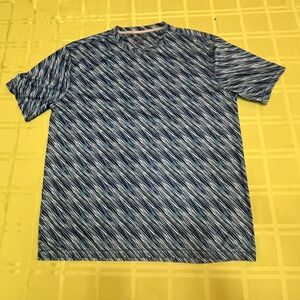 Reel Legends Blue and White Striped Men's‎ Tee XL